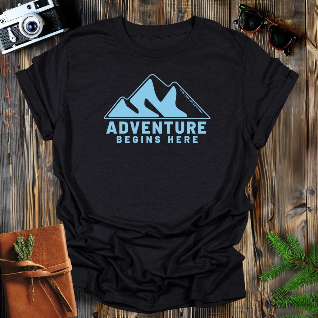 MyDesigns Physical Item Black / S Adventure Begins Here T-Shirt