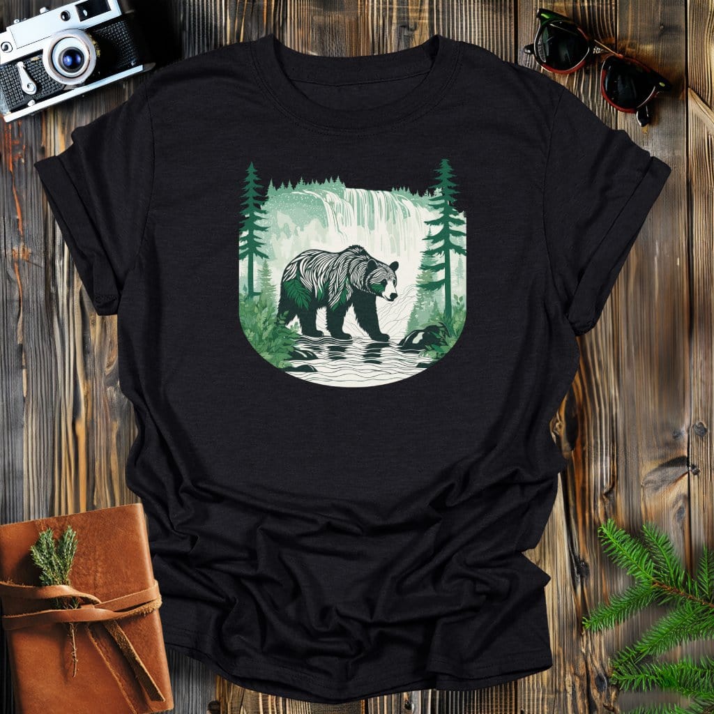 MyDesigns Physical Item Black / S Bear in a River at the Mountains T-Shirt