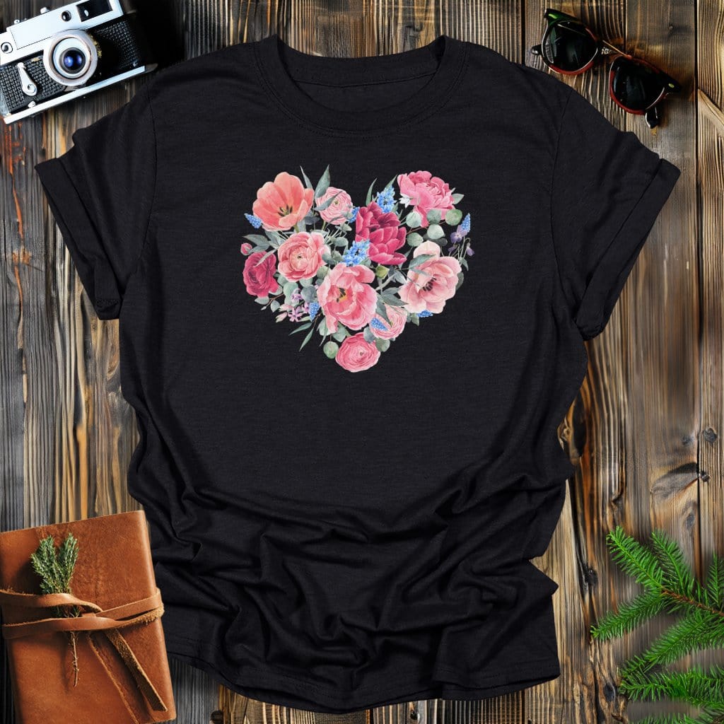 MyDesigns Physical Item Black / S Floral Heart T-Shirt