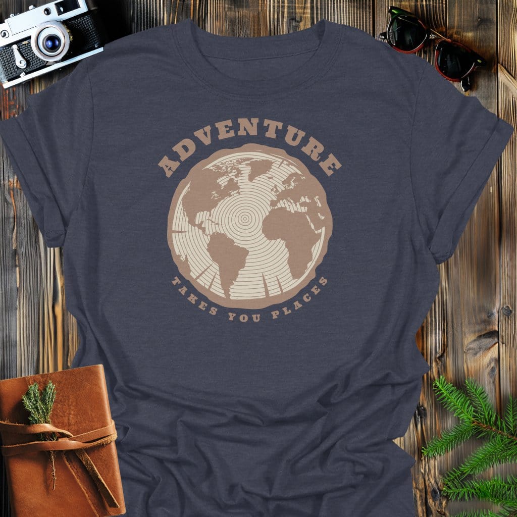 Adventure Takes You Places T-Shirt In Dark Heather / S Lightweight adventure tee for outdoor lovers Perfect for hiking camping or road trips Made from soft breathable cotton for all-day comfort Ideal for nature lovers and adventurers FAYO Threads outdoor apparel remember Fun Awaits You Outside