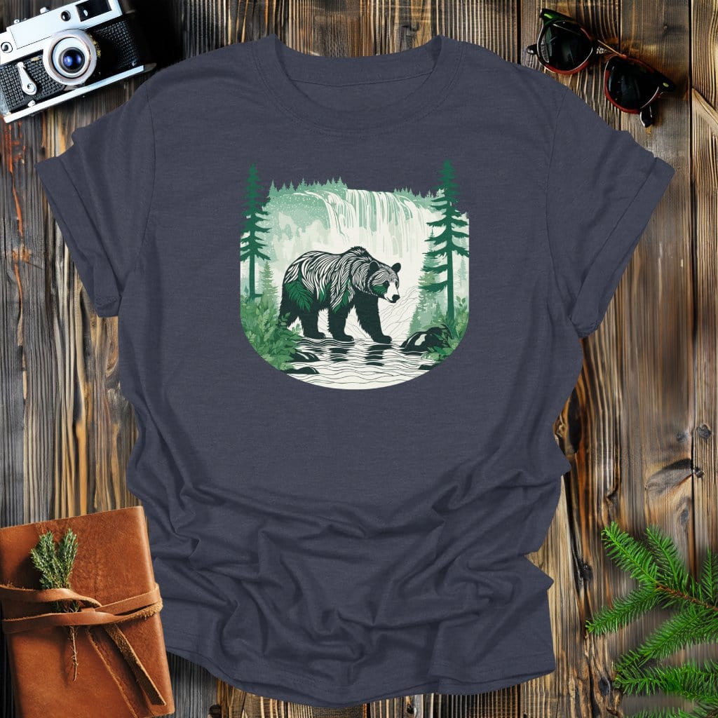 MyDesigns Physical Item Dark Heather / S Bear in a River at the Mountains T-Shirt