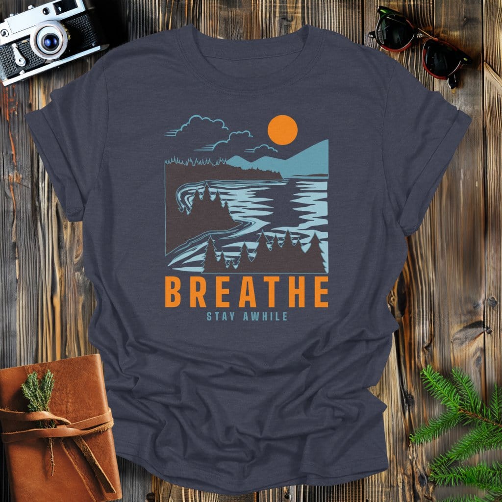 MyDesigns Physical Item Dark Heather / S Breathe in the Mountains and Stay Awhile at the Lake T-Shirt