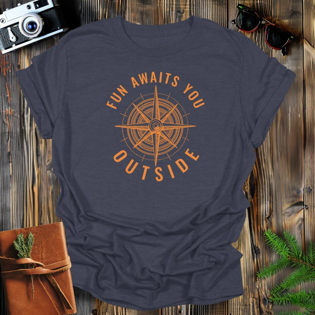 MyDesigns Physical Item Dark Heather / S Fun Awaits You Outside Compass T-Shirt