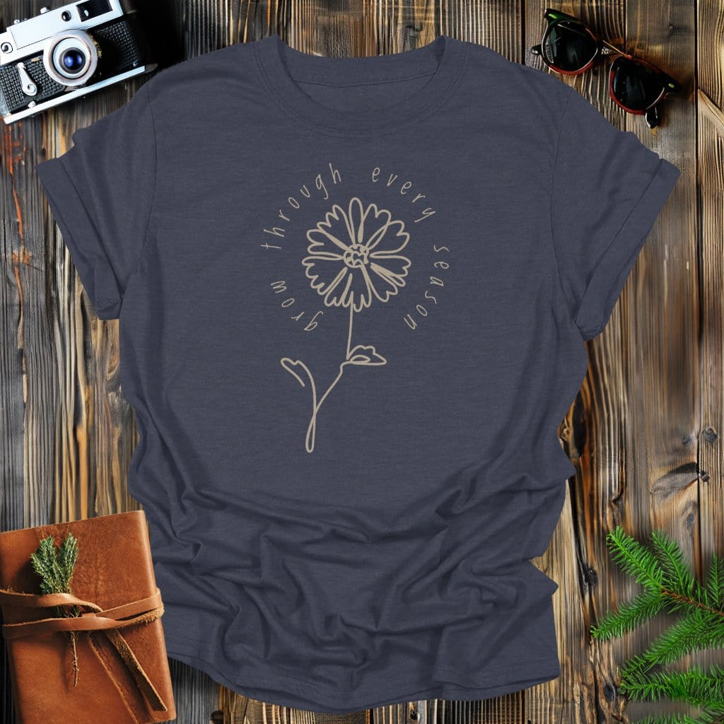 MyDesigns Physical Item Dark Heather / S Grow Through Every Season Flower Line Art T-Shirt