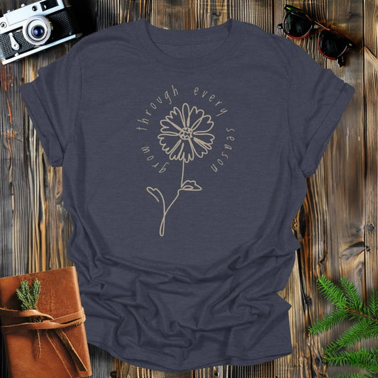 MyDesigns Physical Item Dark Heather / S Grow Through Every Season Flower Line Art T-Shirt