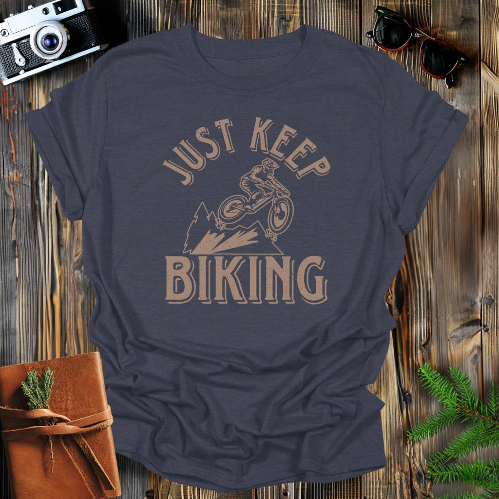 MyDesigns Physical Item Dark Heather / S Just Keep Mountain Biking T-Shirt