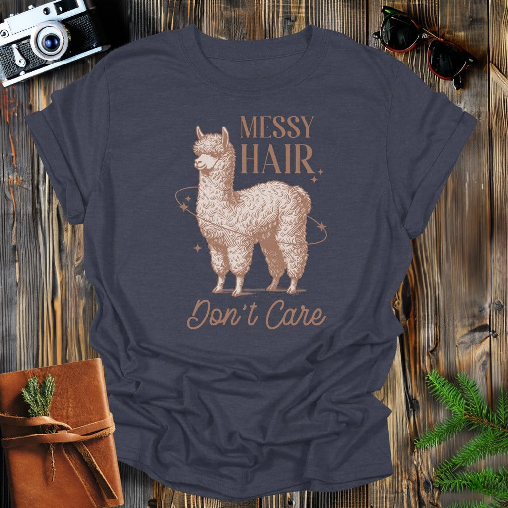 MyDesigns Physical Item Dark Heather / S Messy Hair Don't Care Llama T-Shirt