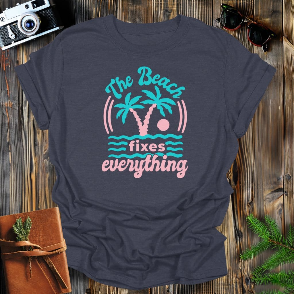 MyDesigns Physical Item Dark Heather / S The Beach Fixes Everything 90s Style Long Sleeve T-Shirt