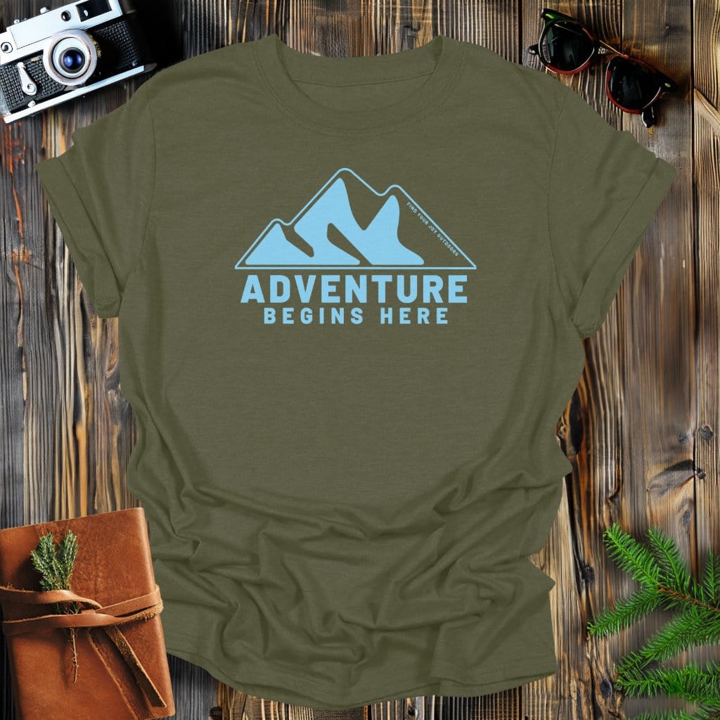 MyDesigns Physical Item Military Green / S Adventure Begins Here T-Shirt