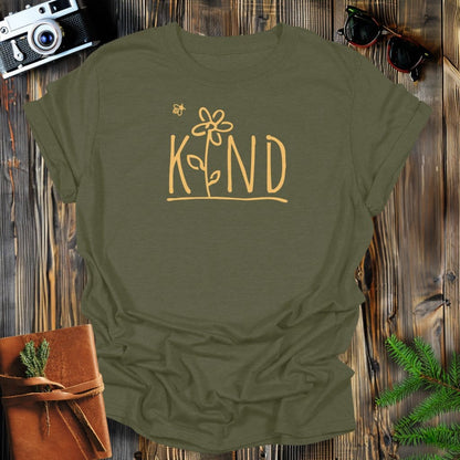 MyDesigns Physical Item Military Green / S Bee Kind Flower Scipt T-Shirt