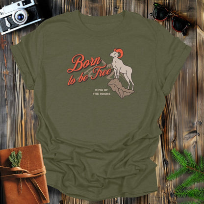 MyDesigns Physical Item Military Green / S Born To Be Free Big Horn Sheep T-Shirt