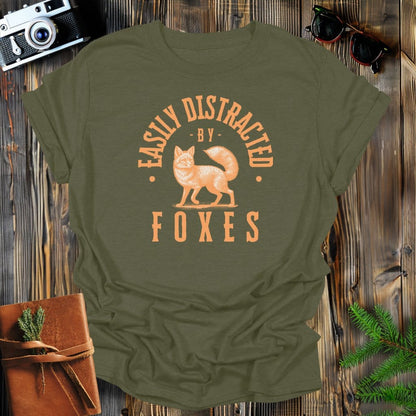 MyDesigns Physical Item Military Green / S Easily Distracted By Foxes T-Shirt