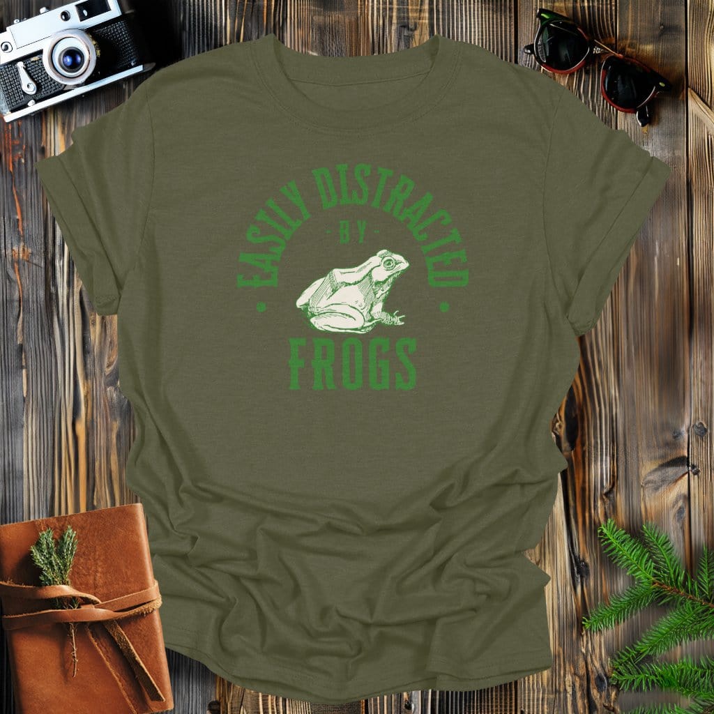 MyDesigns Physical Item Military Green / S Easily Distracted By Frogs T-Shirt