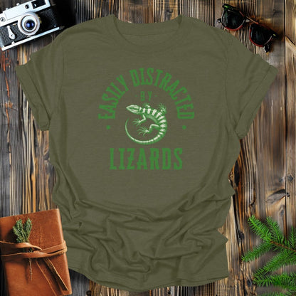 MyDesigns Physical Item Military Green / S Easily Distracted By Lizards T-Shirt