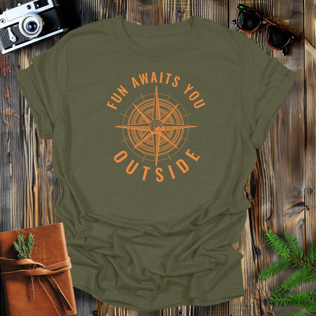 MyDesigns Physical Item Military Green / S Fun Awaits You Outside Compass T-Shirt