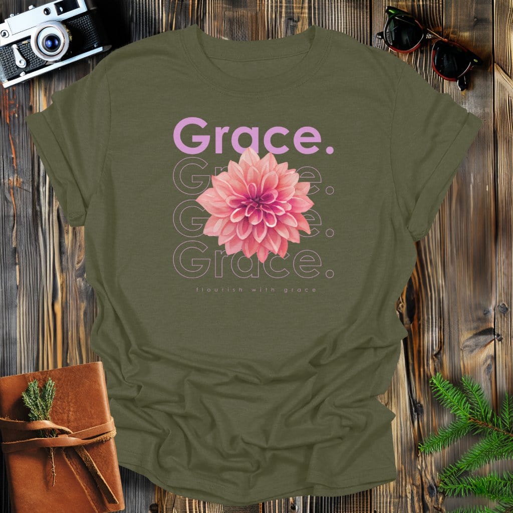 MyDesigns Physical Item Military Green / S Grace & Flowers T-Shirt