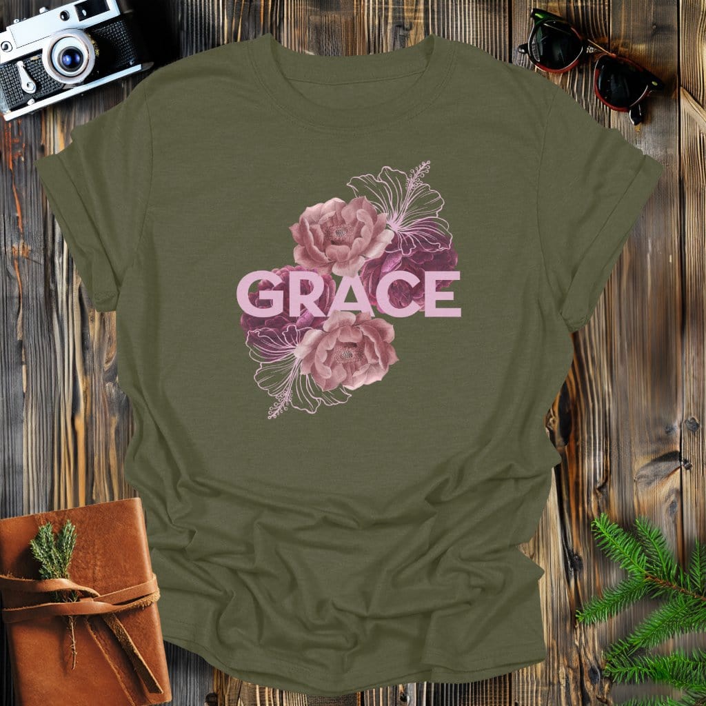 MyDesigns Physical Item Military Green / S Grace in Roses T-Shirt