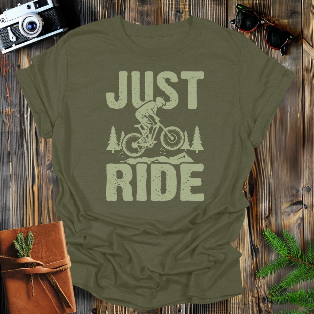 MyDesigns Physical Item Military Green / S Just Ride Mountain Bikes T-Shirt