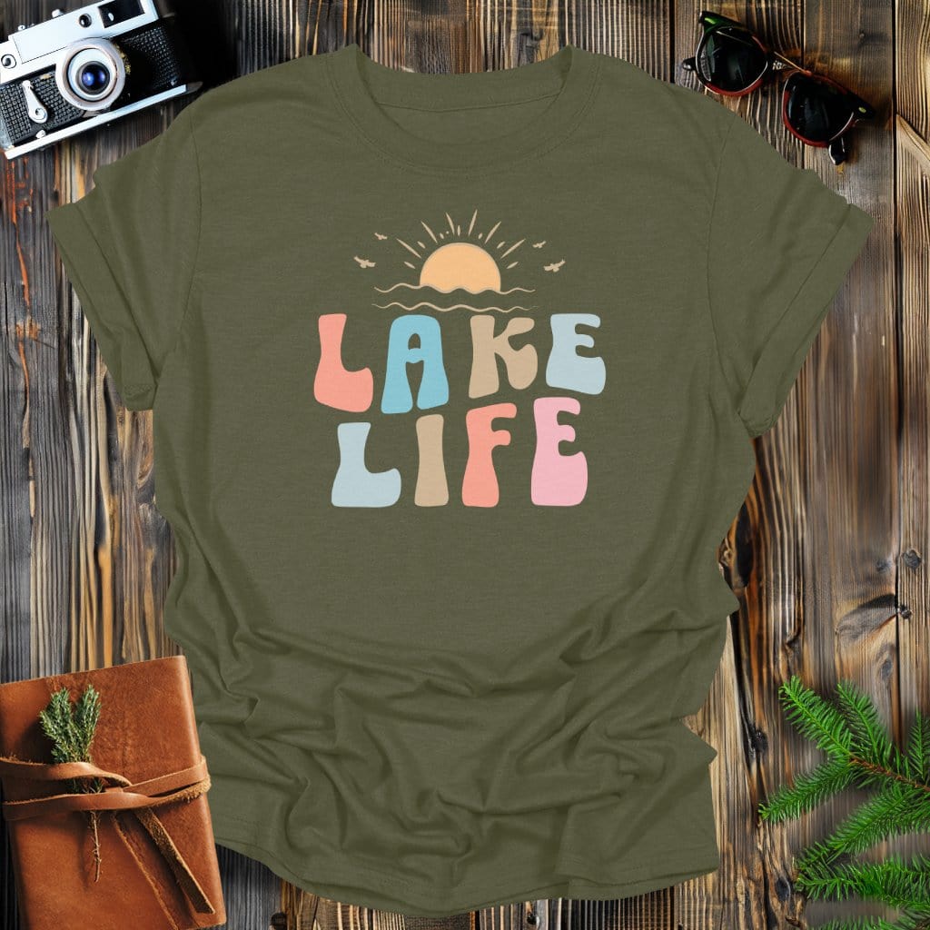 MyDesigns Physical Item Military Green / S Lake Life Sunset T-Shirt