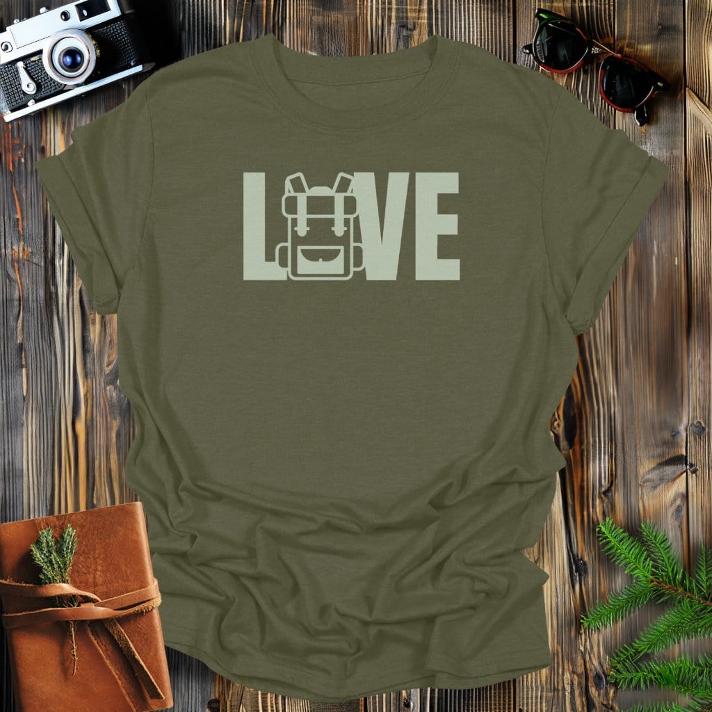 MyDesigns Physical Item Military Green / S Love Hiking Backpack T-Shirt