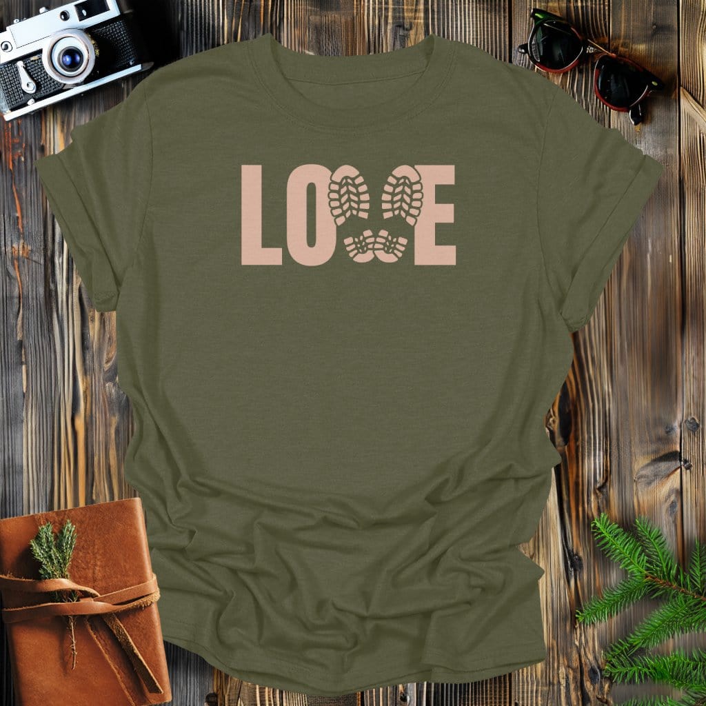 MyDesigns Physical Item Military Green / S Love Hiking Boot Prints T-Shirt