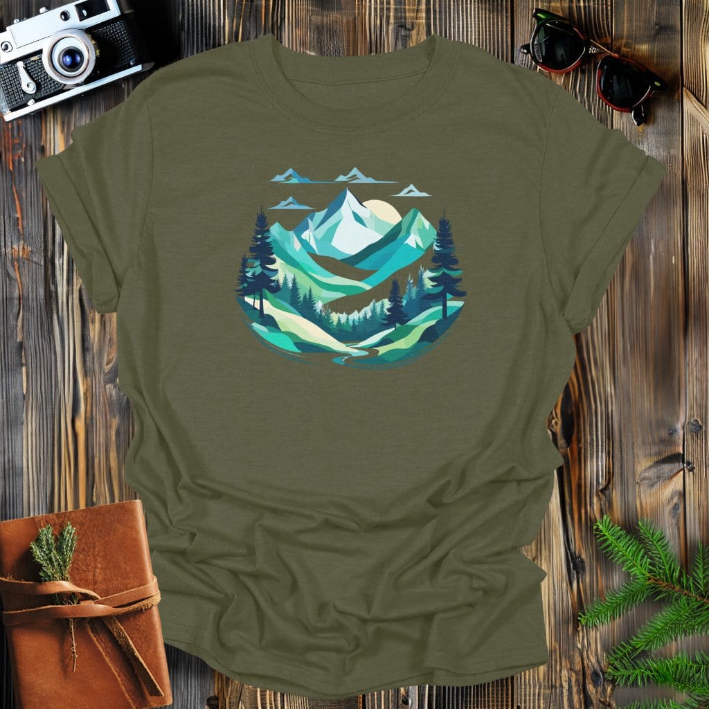 MyDesigns Physical Item Military Green / S Mountain Geometric T-Shirt