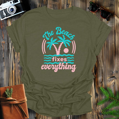 MyDesigns Physical Item Military Green / S The Beach Fixes Everything 90s Style Long Sleeve T-Shirt