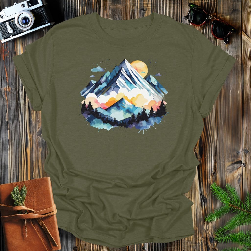 MyDesigns Physical Item Military Green / S Water Color Mountains T-Shirt