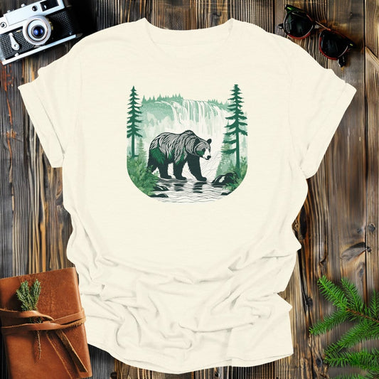 MyDesigns Physical Item Natural / S Bear in a River at the Mountains T-Shirt