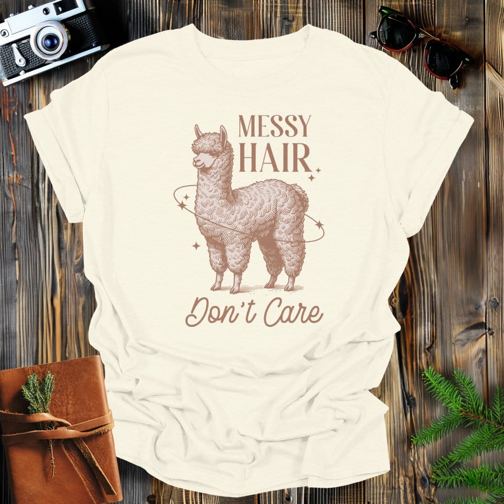 MyDesigns Physical Item Natural / S Messy Hair Don't Care Llama T-Shirt