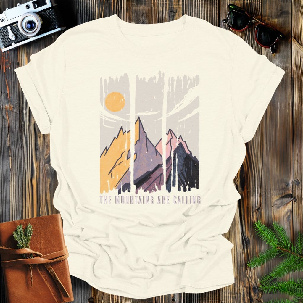 MyDesigns Physical Item Natural / S Mountains are Calling, Vintage Mountain Sunset T-Shirt