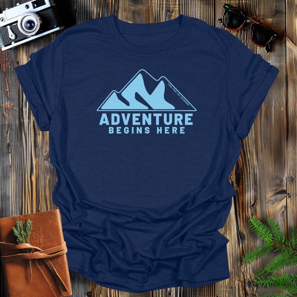 MyDesigns Physical Item Navy / S Adventure Begins Here T-Shirt