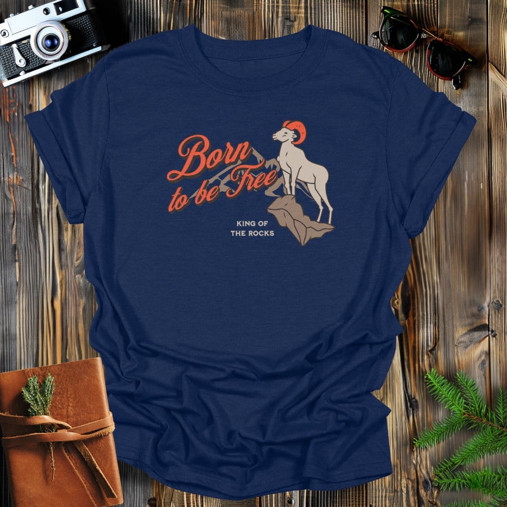 MyDesigns Physical Item Navy / S Born To Be Free Big Horn Sheep T-Shirt