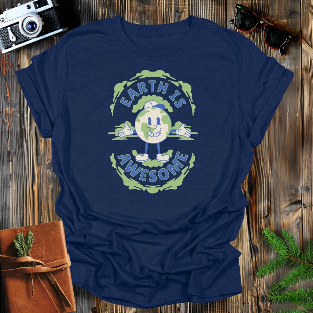 MyDesigns Physical Item Navy / S Earth Is Awesome, Earth Day Pun Tee T-Shirt