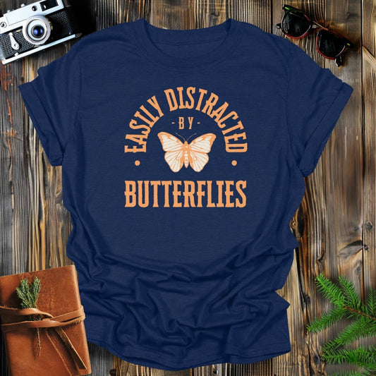 MyDesigns Physical Item Navy / S Easily Distracted By Butterflies T-Shirt