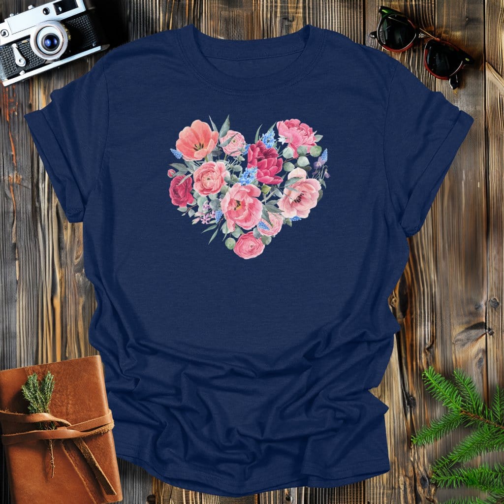 MyDesigns Physical Item Navy / S Floral Heart T-Shirt