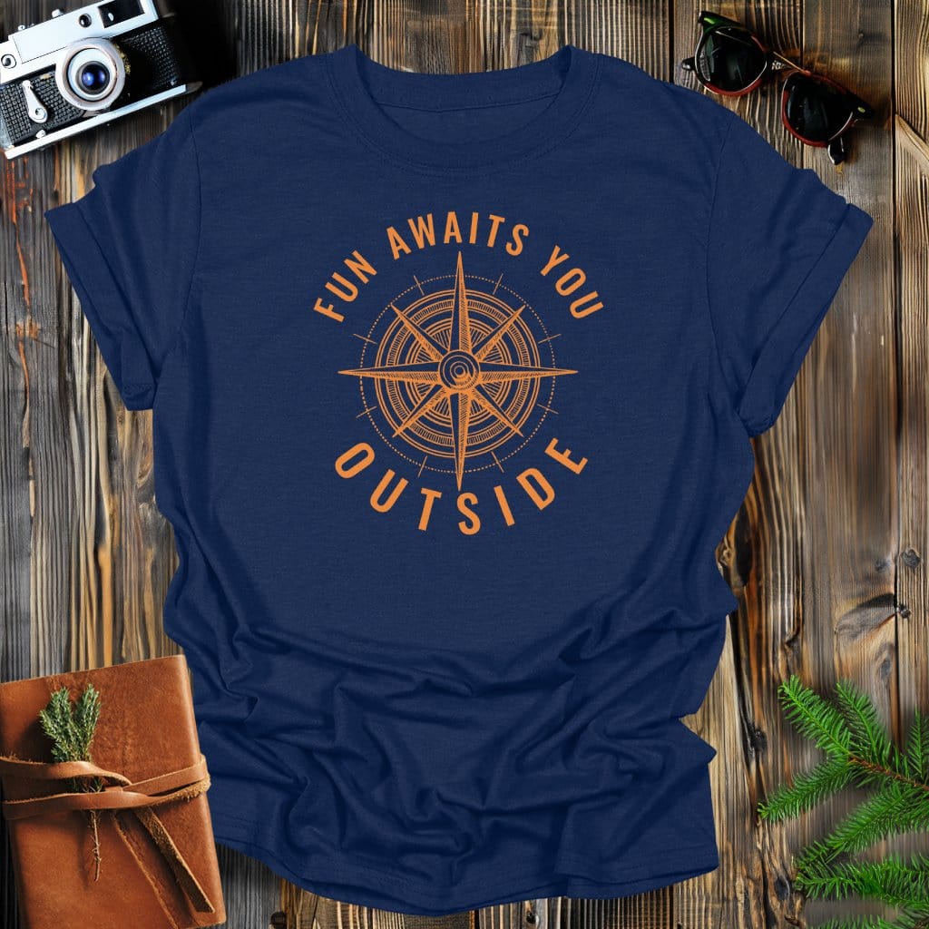 MyDesigns Physical Item Navy / S Fun Awaits You Outside Compass T-Shirt