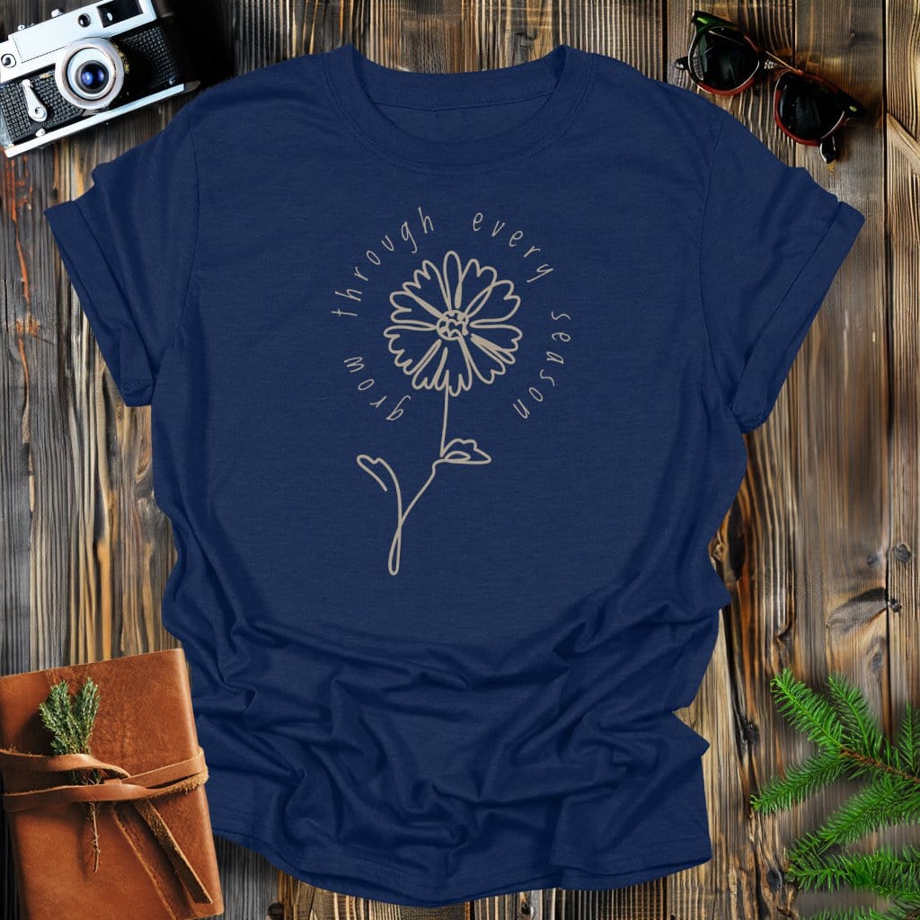 MyDesigns Physical Item Navy / S Grow Through Every Season Flower Line Art T-Shirt