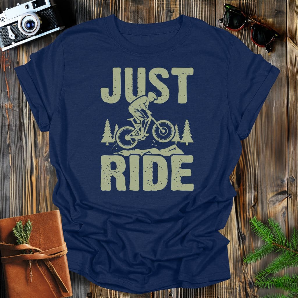 MyDesigns Physical Item Navy / S Just Ride Mountain Bikes T-Shirt