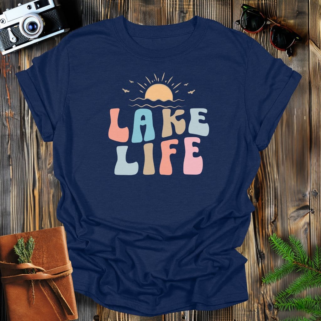 MyDesigns Physical Item Navy / S Lake Life Sunset T-Shirt