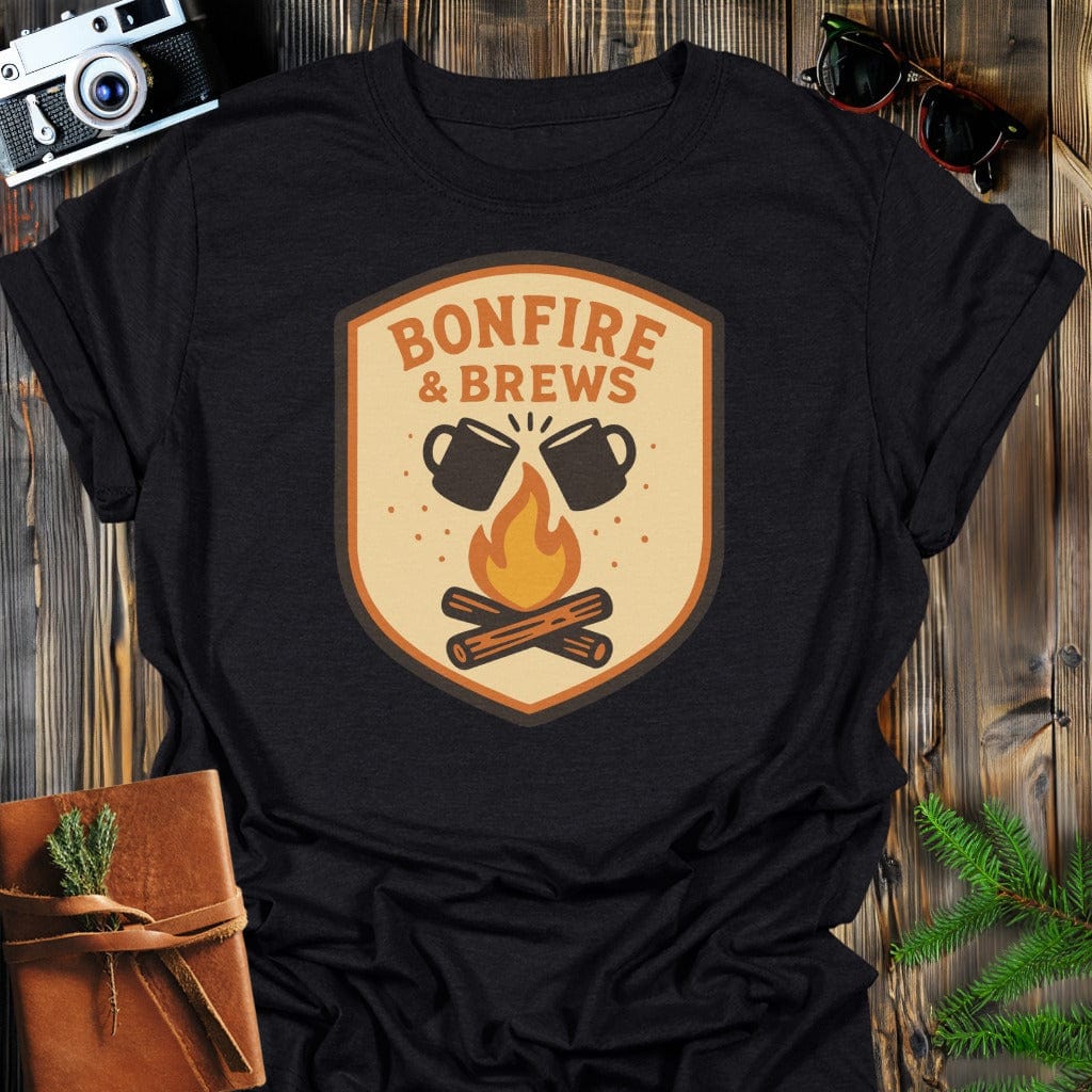 Bonfire & Brews T-Shirt In S / Black Lightweight adventure tee for outdoor lovers Perfect for hiking camping or road trips Made from soft breathable cotton for all-day comfort Ideal for nature lovers and adventurers FAYO Threads outdoor apparel remember Fun Awaits You Outside
