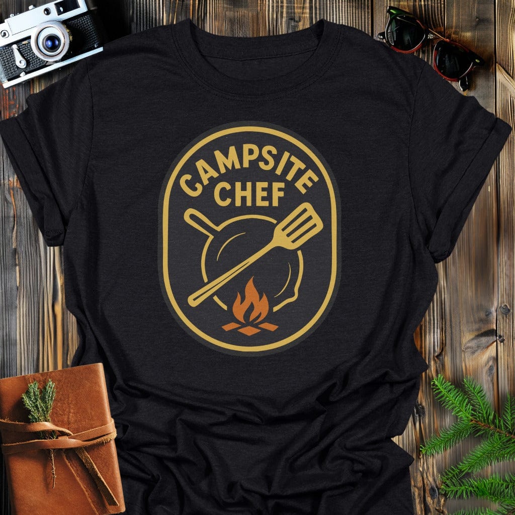 Campsite Chef T-Shirt In S / Black Lightweight adventure tee for outdoor lovers Perfect for hiking camping or road trips Made from soft breathable cotton for all-day comfort Ideal for nature lovers and adventurers FAYO Threads outdoor apparel remember Fun Awaits You Outside