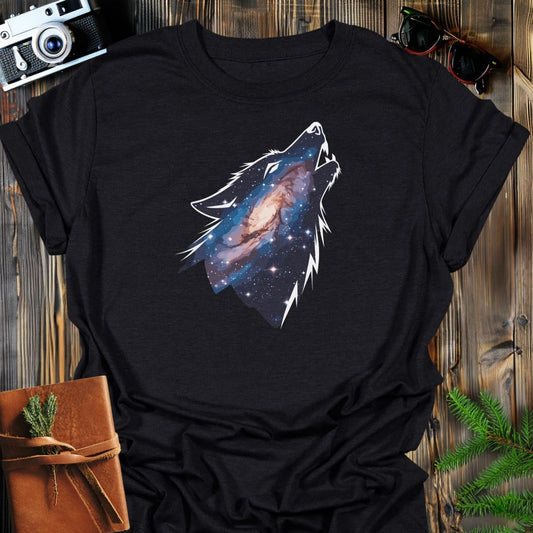 Cosmic Howl T-Shirt In Black / S Lightweight adventure tee for outdoor lovers Perfect for hiking camping or road trips Made from soft breathable cotton for all-day comfort Ideal for nature lovers and adventurers FAYO Threads outdoor apparel remember Fun Awaits You Outside