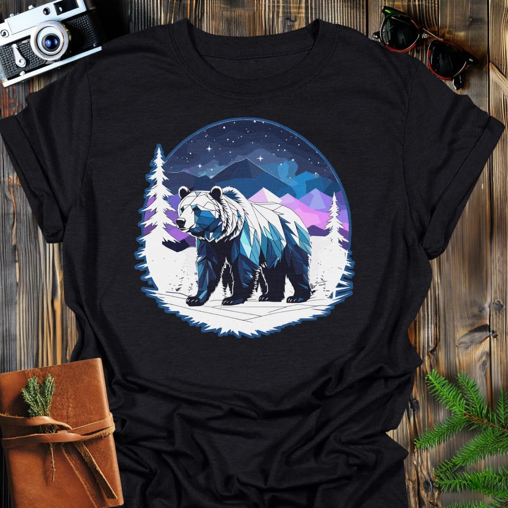 Crystal Bear T-Shirt In Black / S Lightweight adventure tee for outdoor lovers Perfect for hiking camping or road trips Made from soft breathable cotton for all-day comfort Ideal for nature lovers and adventurers FAYO Threads outdoor apparel remember Fun Awaits You Outside