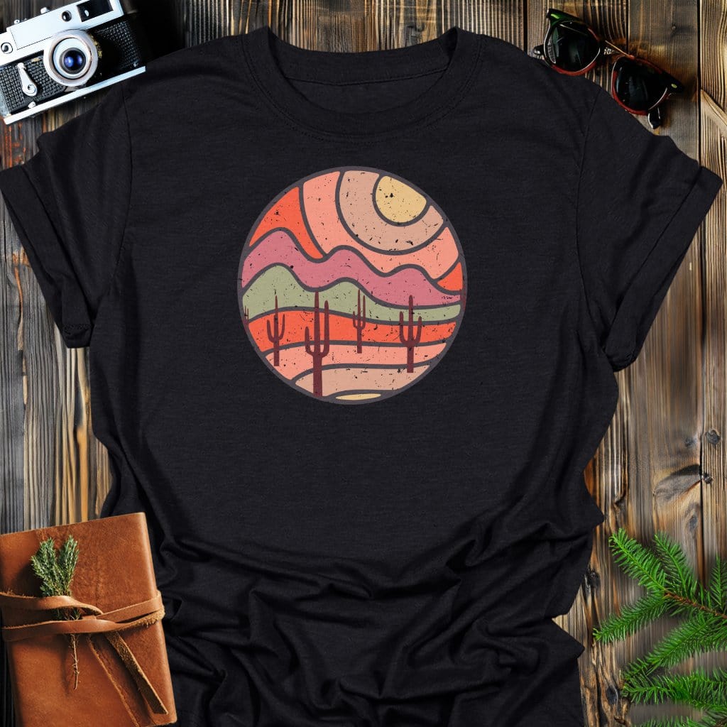 Desert Mirage T-Shirt In Black / S Lightweight adventure tee for outdoor lovers Perfect for hiking camping or road trips Made from soft breathable cotton for all-day comfort Ideal for nature lovers and adventurers FAYO Threads outdoor apparel remember Fun Awaits You Outside