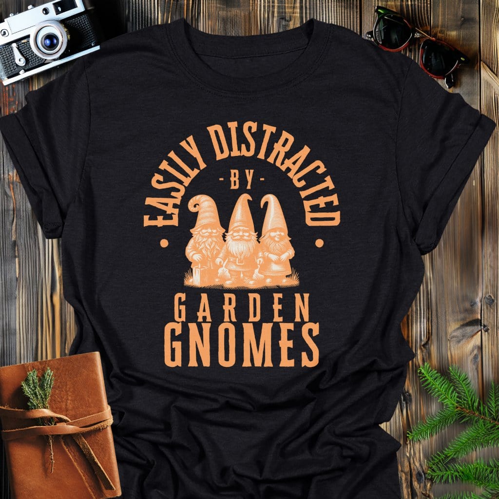 Distracted by Garden Gnomes T-Shirt In S / Black Lightweight adventure tee for outdoor lovers Perfect for hiking camping or road trips Made from soft breathable cotton for all-day comfort Ideal for nature lovers and adventurers FAYO Threads outdoor apparel remember Fun Awaits You Outside