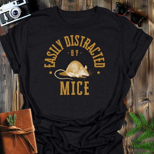 Distracted By Mice T-Shirt In S / Black Lightweight adventure tee for outdoor lovers Perfect for hiking camping or road trips Made from soft breathable cotton for all-day comfort Ideal for nature lovers and adventurers FAYO Threads outdoor apparel remember Fun Awaits You Outside