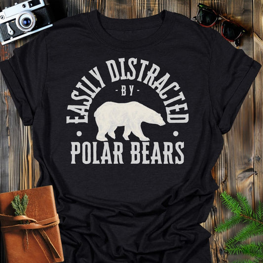 Distracted by Polar Bears T-Shirt In S / Black Lightweight adventure tee for outdoor lovers Perfect for hiking camping or road trips Made from soft breathable cotton for all-day comfort Ideal for nature lovers and adventurers FAYO Threads outdoor apparel remember Fun Awaits You Outside
