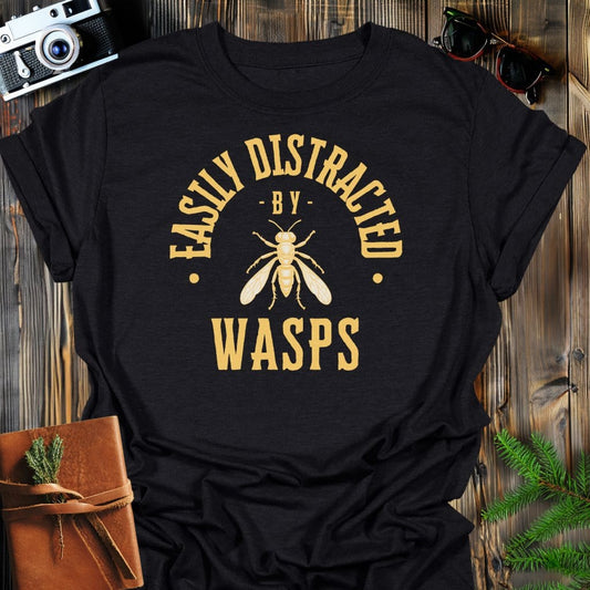 Distracted By Wasps T-Shirt In S / Black Lightweight adventure tee for outdoor lovers Perfect for hiking camping or road trips Made from soft breathable cotton for all-day comfort Ideal for nature lovers and adventurers FAYO Threads outdoor apparel remember Fun Awaits You Outside