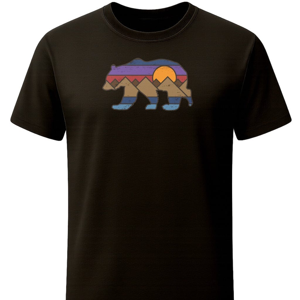 Distressed Bear Sunset T-Shirt In S / Black Lightweight adventure tee for outdoor lovers Perfect for hiking camping or road trips Made from soft breathable cotton for all-day comfort Ideal for nature lovers and adventurers FAYO Threads outdoor apparel remember Fun Awaits You Outside